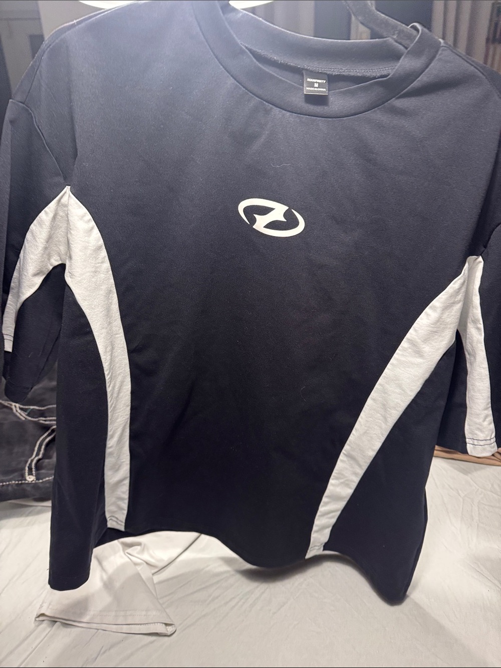 Men's Black Long Sleeve Athletic Shirt with White Accents